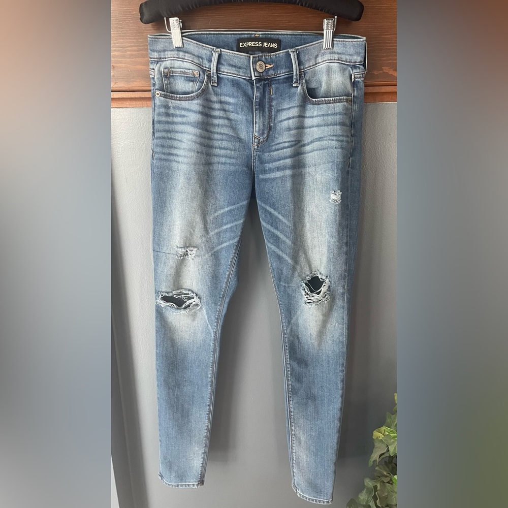 Express Light Blue‎ Distressed Mid Rise Denim Legging Size 8